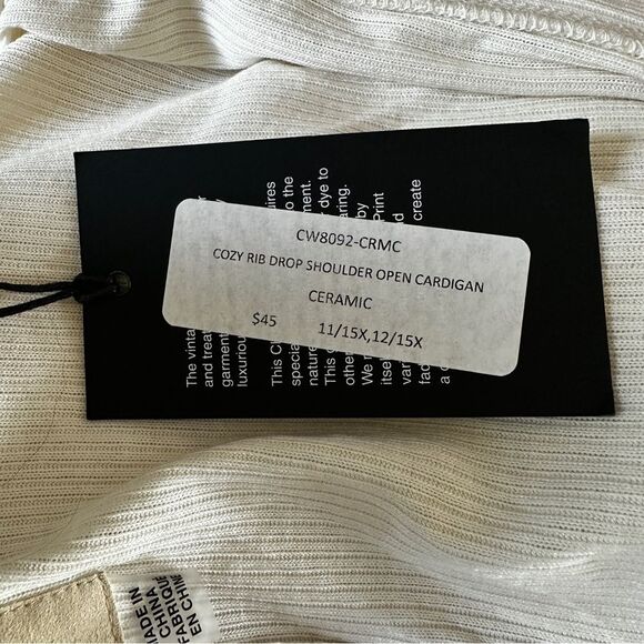 NWT Chaser Cozy Rib Drop Shoulder Cropped Open Cardigan in Ceramic (Ivory) Small - Picture 10 of 13